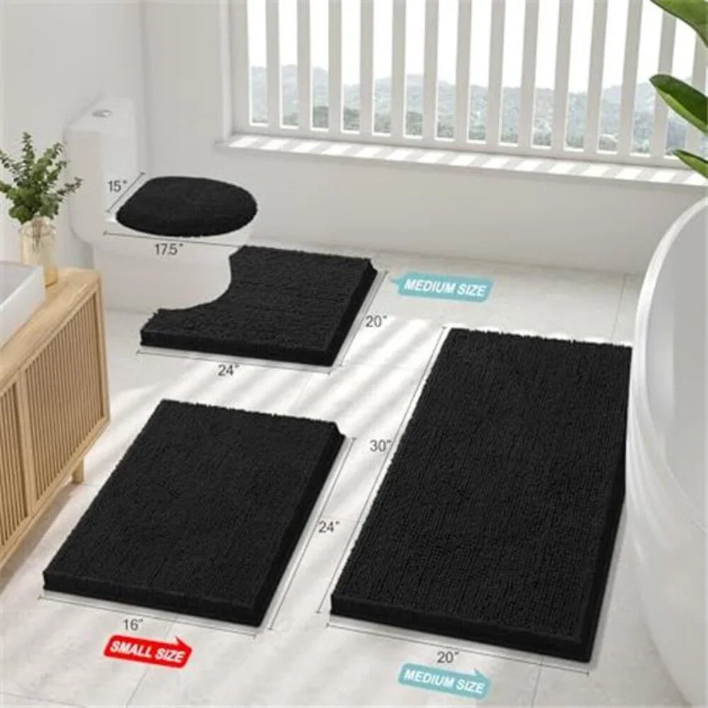 Plush Microfiber Bath Rug Non Slip Absorbent Bathroom Shower Mat Soft Washable